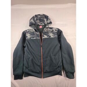 Simply Basic Mens Green Camo Sherpa Lined Zip Up Hoodie Jacket Small pull over